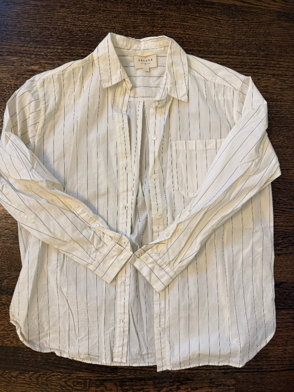 Sezane Max Shirt Fine Dark Navy Stripes - Size 2